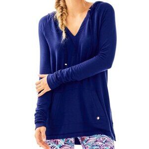 Lilly Pulitzer‎ Womens Navy Blue Hooded Pullover Sweater S